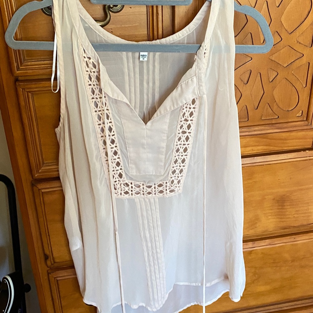 Daniel Rainn Blush Sleeveless Top with Lace Accents